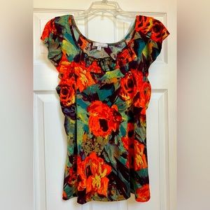 Lucy & Laurel Short Sleeve Flowing Floral Poppies Blouse Size M